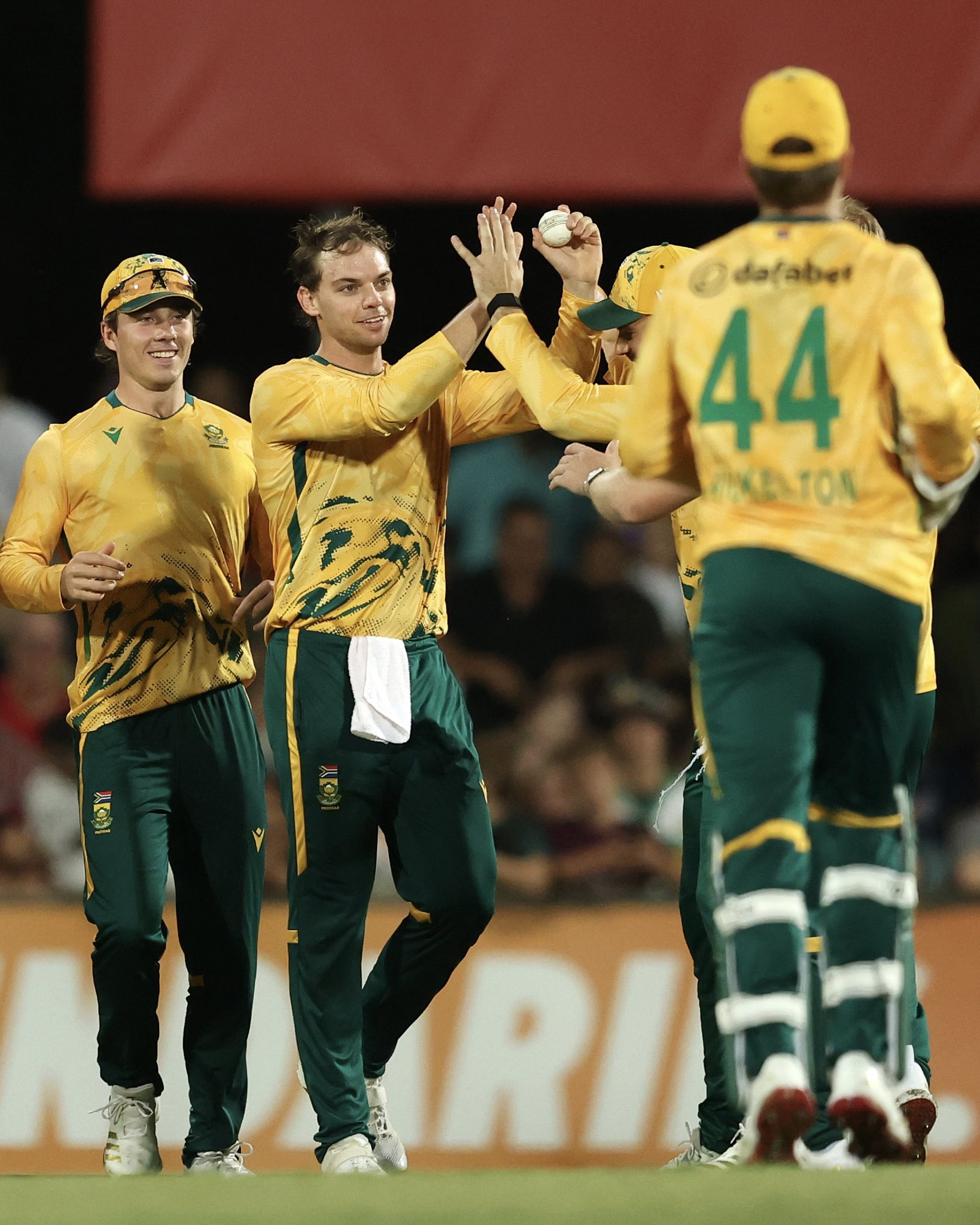 The South African team during their second T20I against Australia in Darwin.