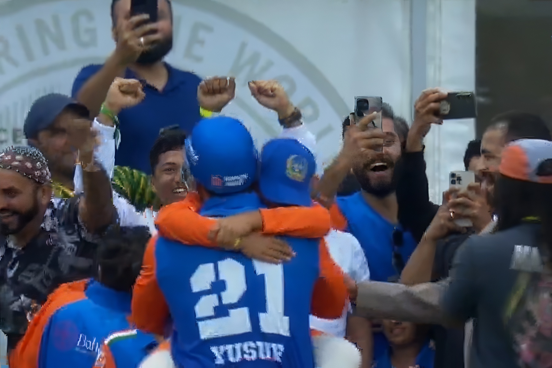 Yusuf Pathan with son after hitting the winning six against West Indies Champions.
