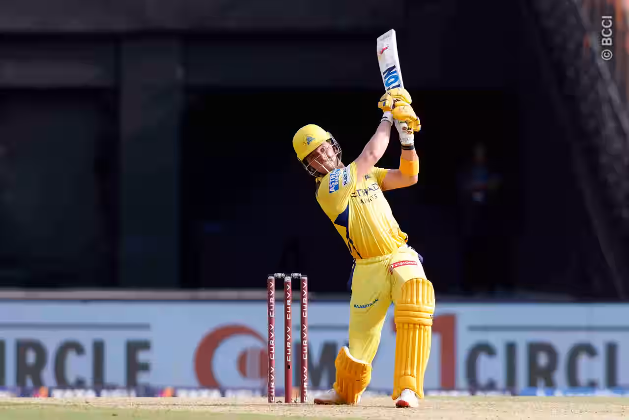 Dewald Brevis during his half-century knock against GT at the Narendra Modi Stadium in Ahmedabad