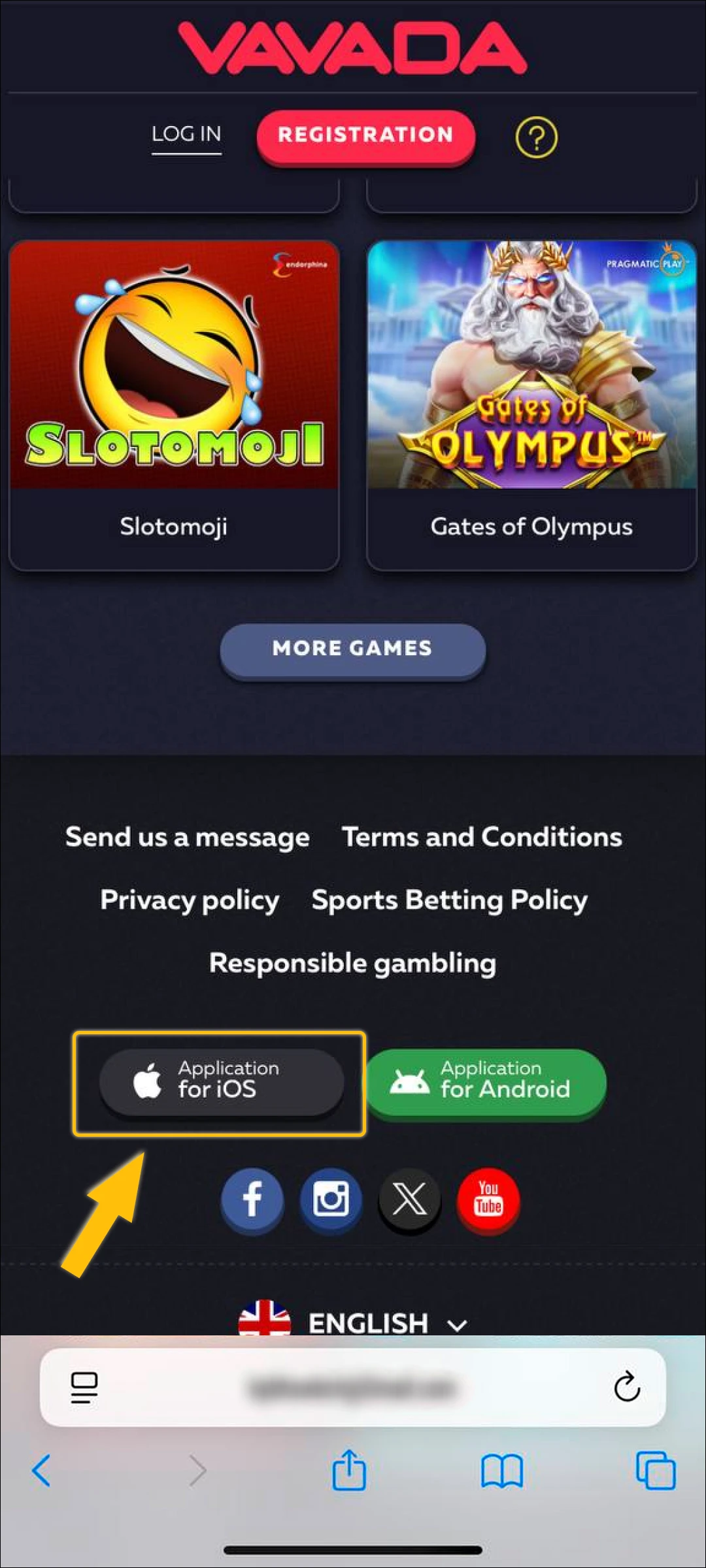 Application for iOS on Vavada website.